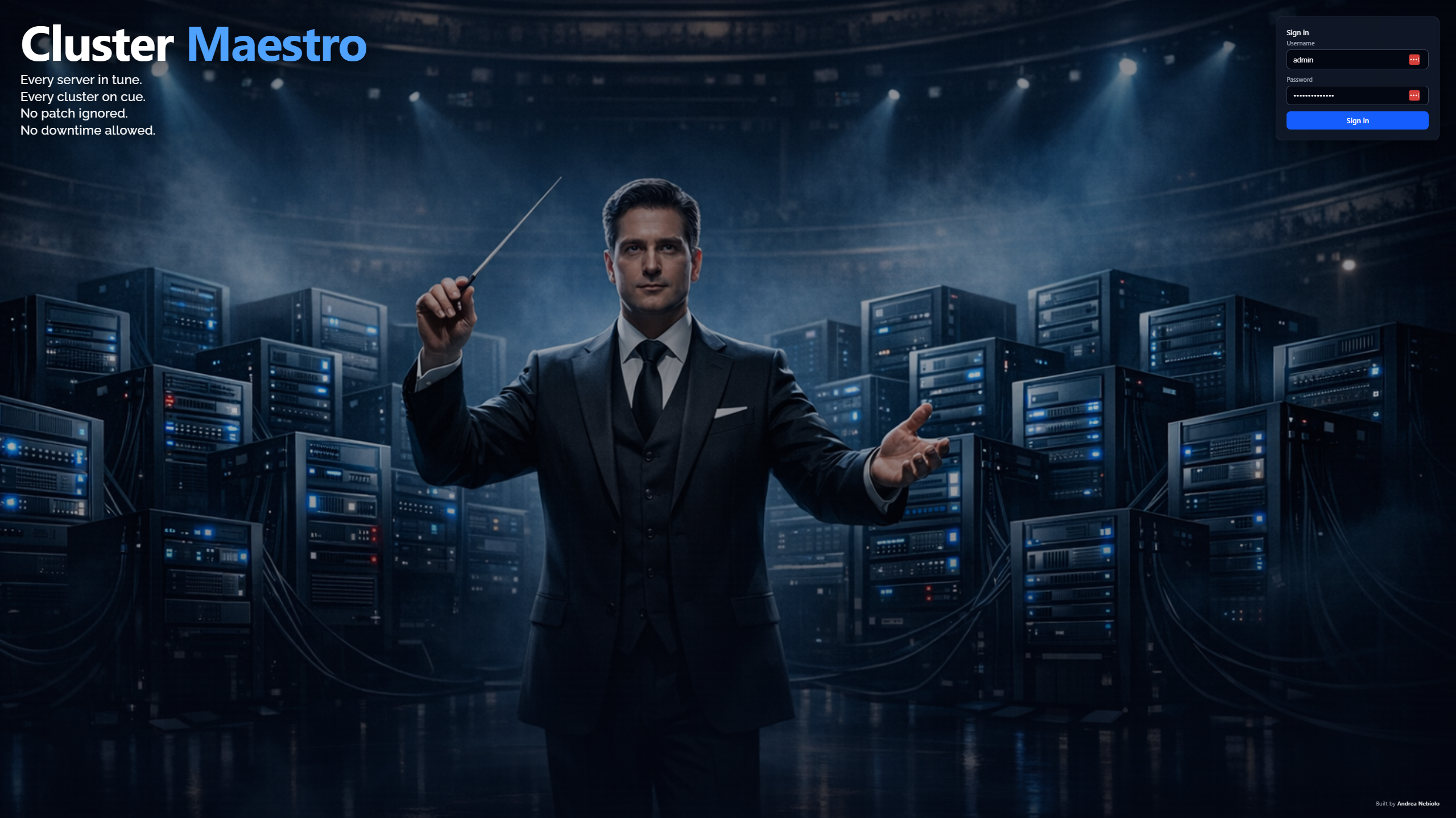 Cluster Maestro — schermata di accesso